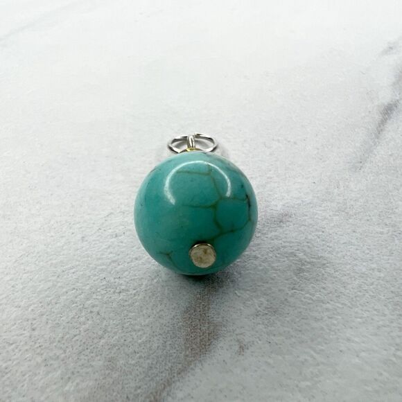 Silver Tone Faux Turquoise Bubble Beaded Upcycled Pendant - Picture 3 of 4